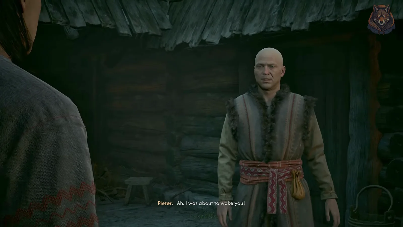 A priest greeting Coen inside the monastery at the start of the dream sequence in The Blood of Dawnwalker