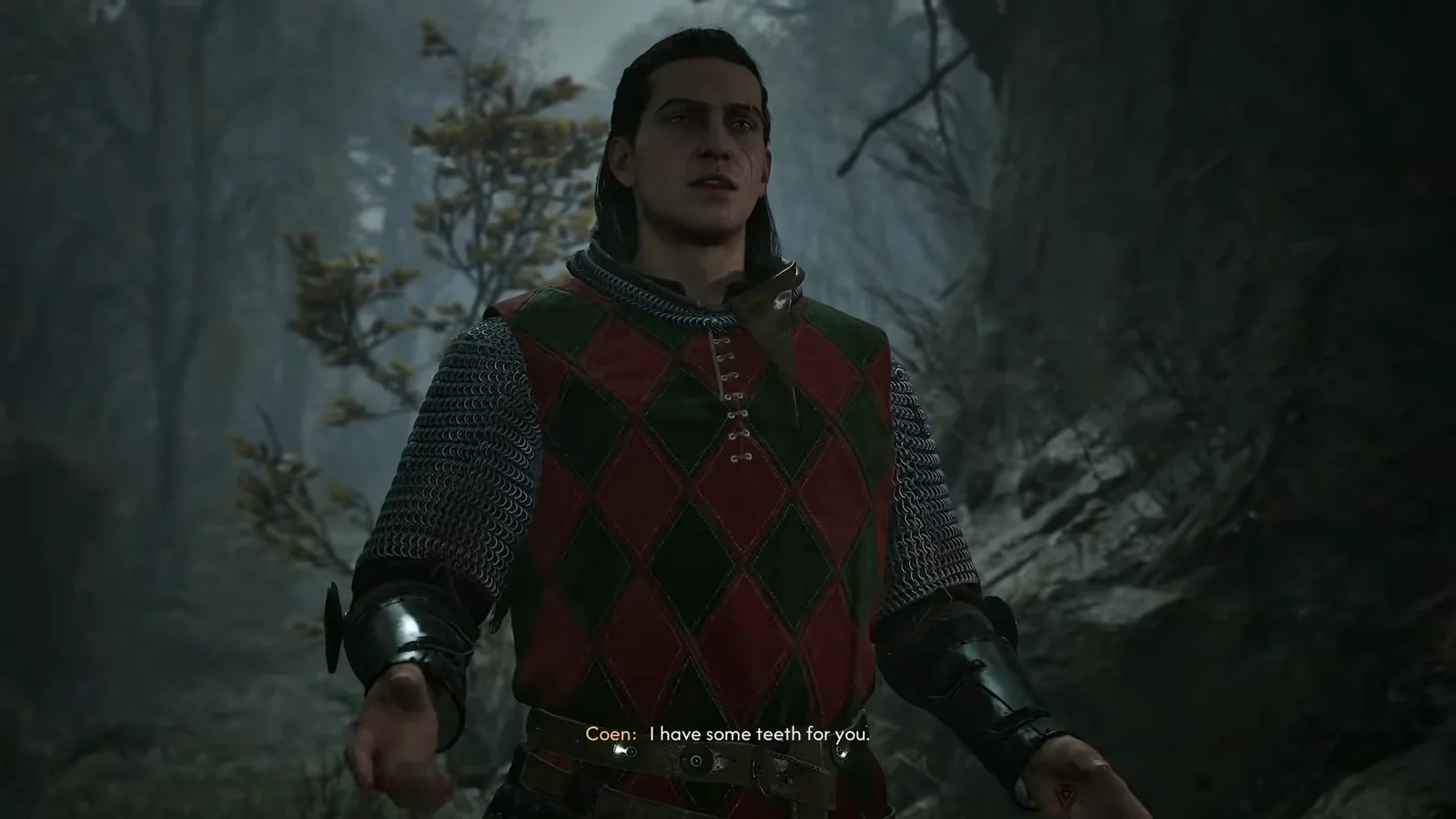 Coen offering teeth for sale to the trader in The Blood of Dawnwalker