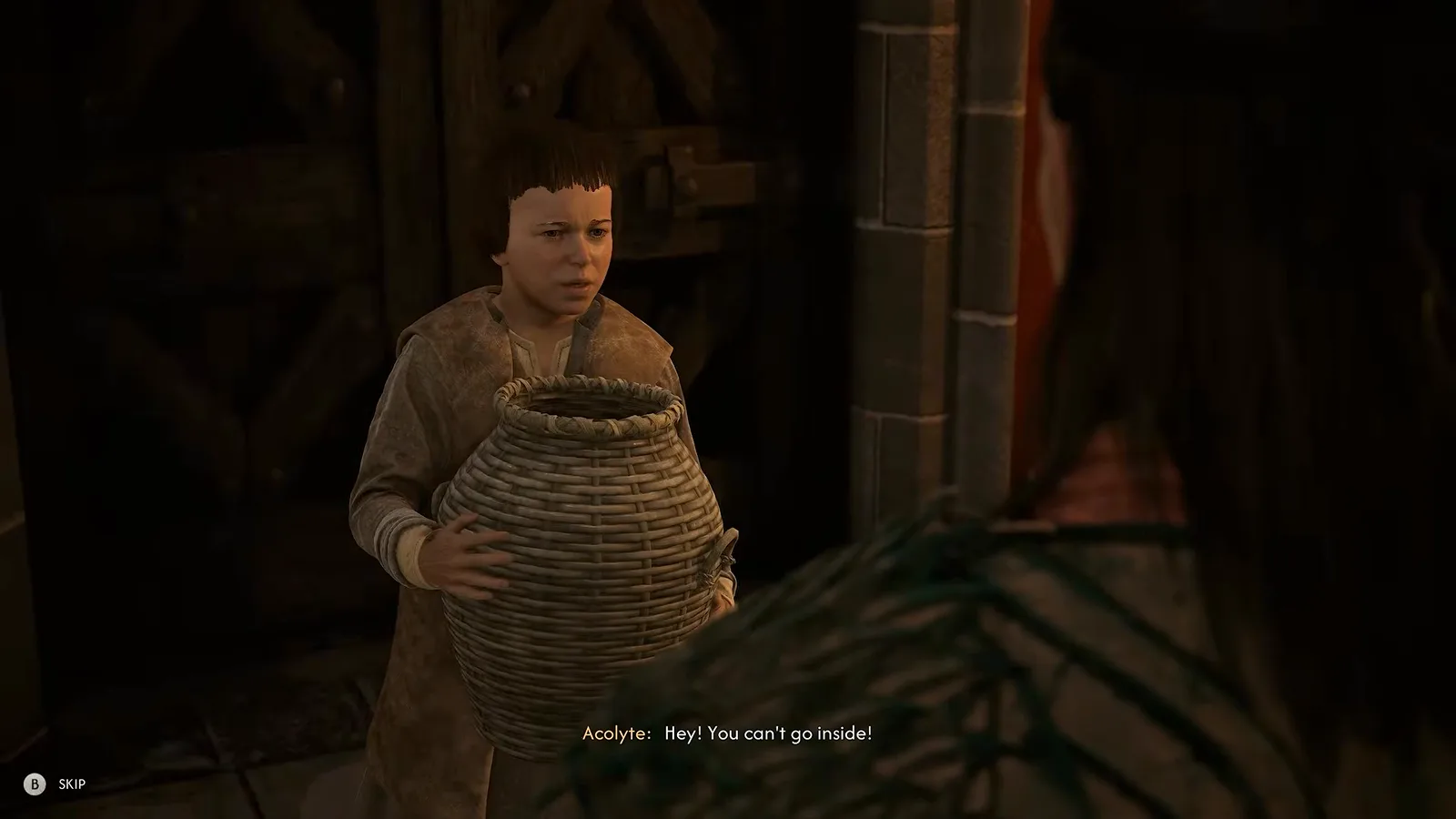 A cathedral acolyte refusing entry to the treasury in The Blood of Dawnwalker