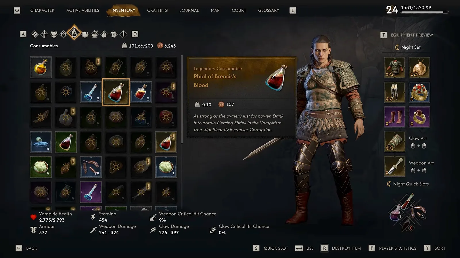 The Phial of Brencis's Blood item card in The Blood of Dawnwalker inventory screen
