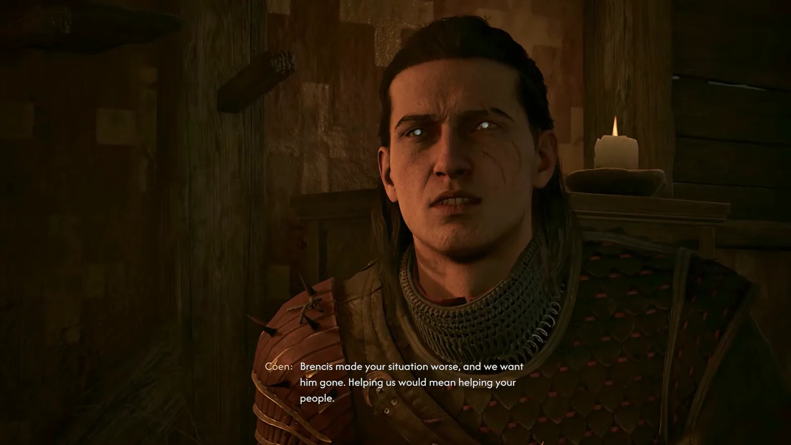 The dialogue options during Nish's interrogation in The Blood of Dawnwalker